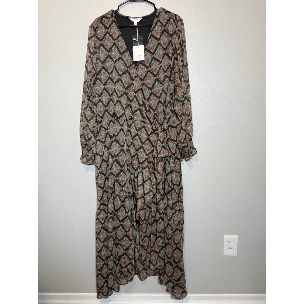Lauren Conrad High Low Hem Faux Wrap Mixi Dress Chiffon Floral Size 4X Cottage